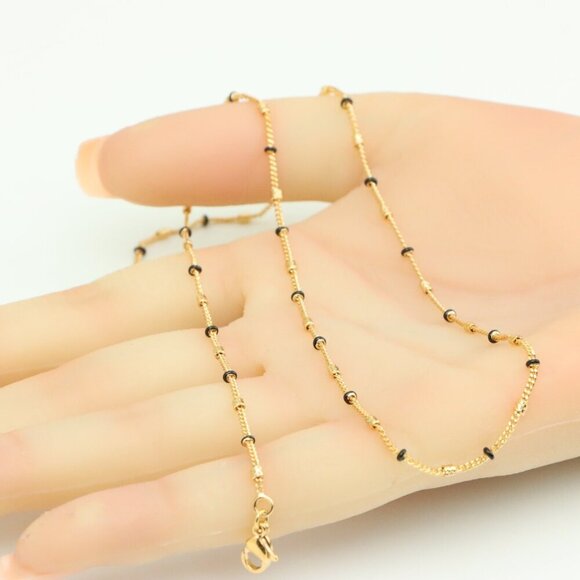 "Rose Gold Beaded Chain Necklace in Elegant Minimal Style, XPNL0320 - Picture 4 of 12